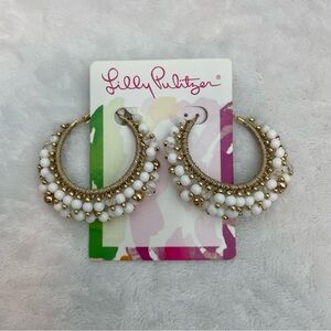 Lilly Pulitzer Gold Tone and White Beaded Hoop Earrings